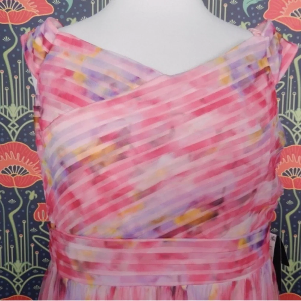 Adrianna Papell Pink Sweetpea Off The Shoulder Tulle Gown Formal Dress Nwt 12 - Picture 6 of 9